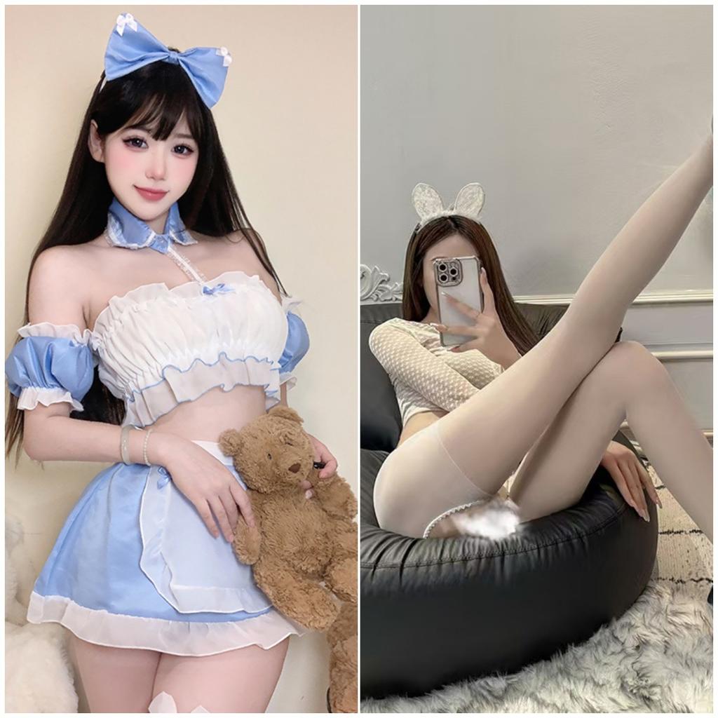 Sexy Bow Blue and White Maid Tube Top Showing Big Buttocks Cute Maid Uniform Pure Desire Suit