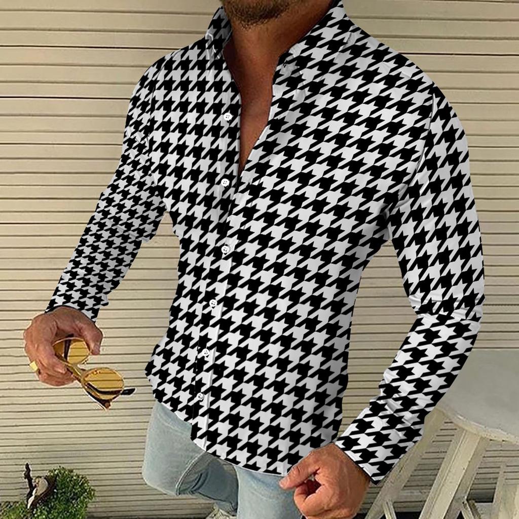 Men's Plaid Print Long Sleeve Shirt Casual Loose Print Long Sleeve Shirt