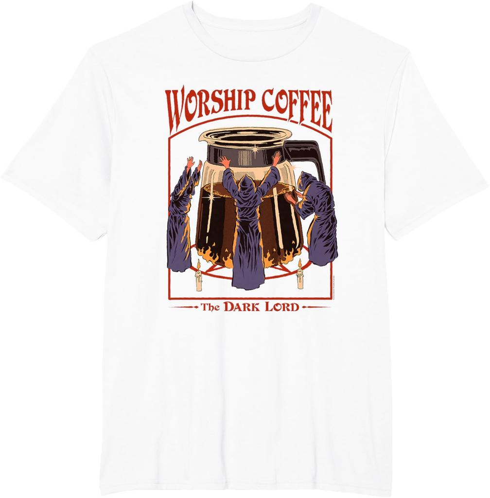 Worship Coffee The Dark Lord Retro Dark Humor TShirt New SpringSummer Arrivals Regular Fit Casual