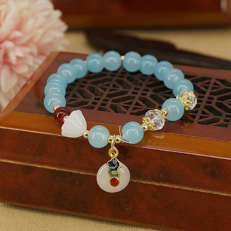 Imitation White Jade Ruyi Safety Buckle Bracelet Elegant Student Jewelry Antique Style Bracelet