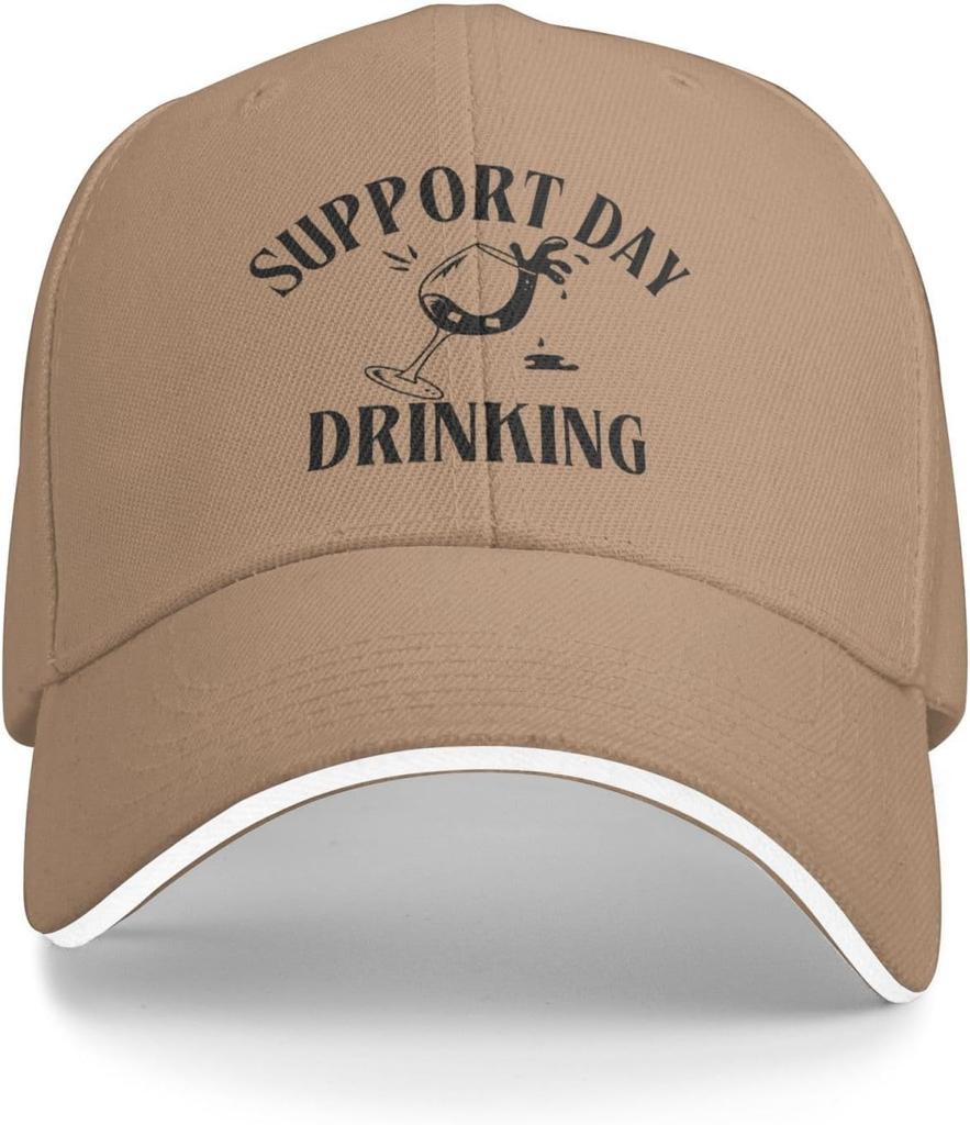 Support Day Drinking Funny Wine Glass Graphic Polyester Trucker Cap for Adults