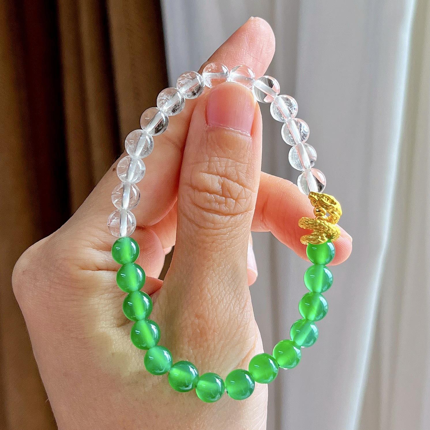 6Mm Natural White Crystal Chalcedony Design Bracelet