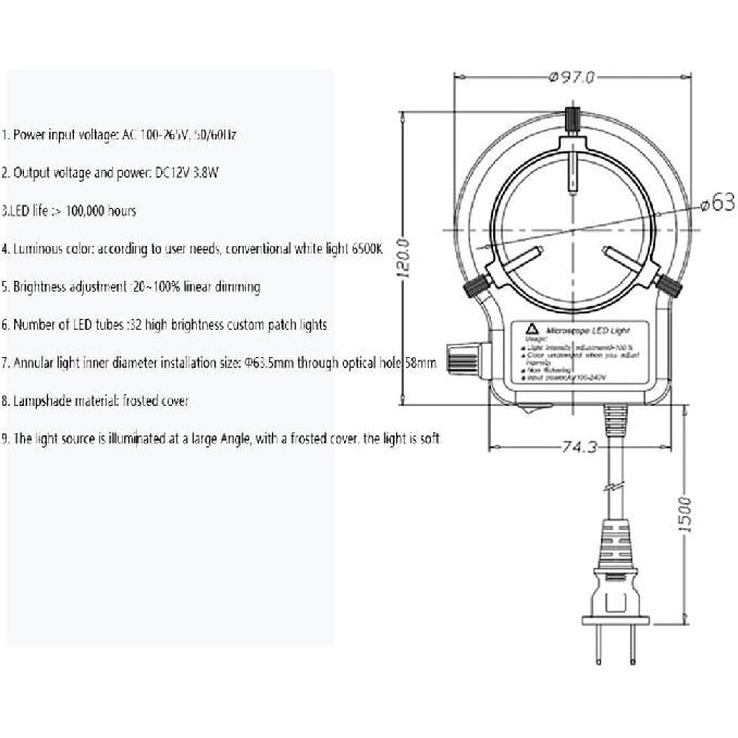 Microscope LED Ring Light Illuminator Stereo Microscope Adjustable Stereo Zoom Camera Light 32LED (White)