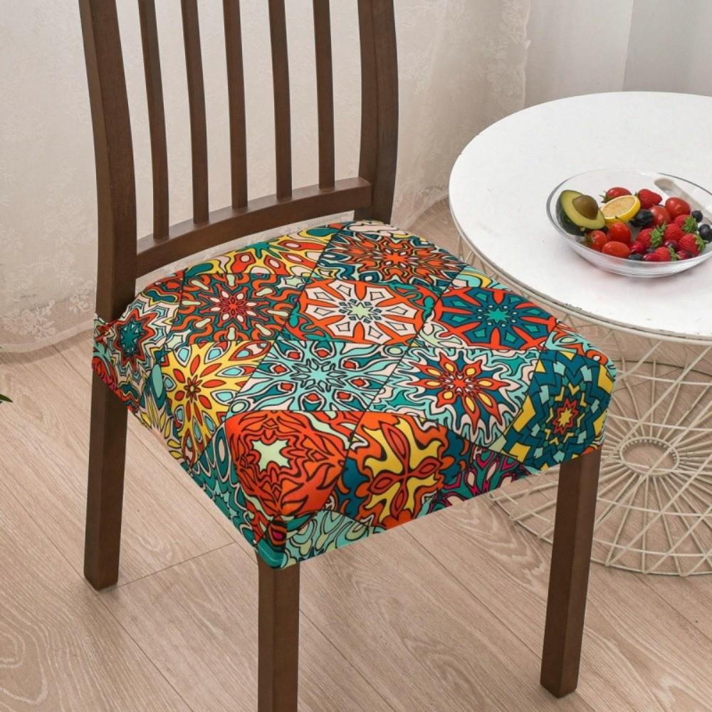Soft Printed Design Stretch Chair Cover Square Removable Chair Slipcover Elastic Bottom Chair Seat Cover Home Decor