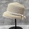 Chapéu de Pescador com Corrente de Contas de Strass Exquisite Design Laço Verão Crianças Viagem Proteção Solar Respirável Chapéu de Palha