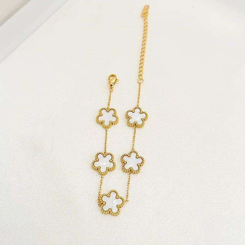 Conjunto de joias de flores de aço inoxidável, presentes de Natal, colar de pingente de moda moderna de luxo, brincos, pulseira, joias para mulheres