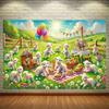 Cute Sheep Picnic Tapestry, Meadow Lamb Cartoon Background Cloth, Kids Room Wall Decor