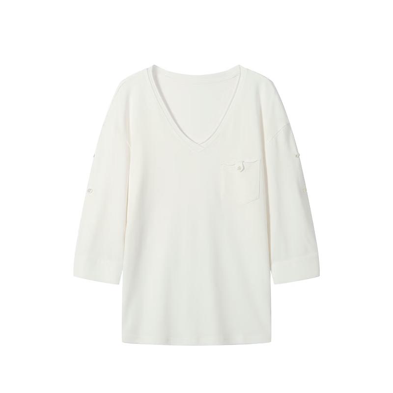 

GREEN BELT Women s Loose V-Neck 3/4 Sleeve T-Shirt M