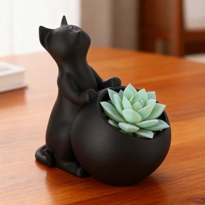 Schwarze Katze Pflanztopf Innen Außen Tierform Sukkulenten Kräuterpflanzen Blumentopf Behälter Zuhause Balkon Gartendekoration
