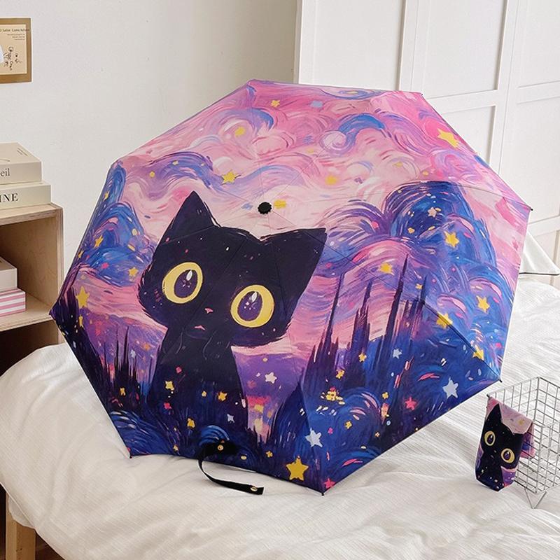 Cartoon Cat Pink Folding Umbrella Professional Sun Protection And UV Protection Umbrella Dual use of Rain and Sunny Automatic