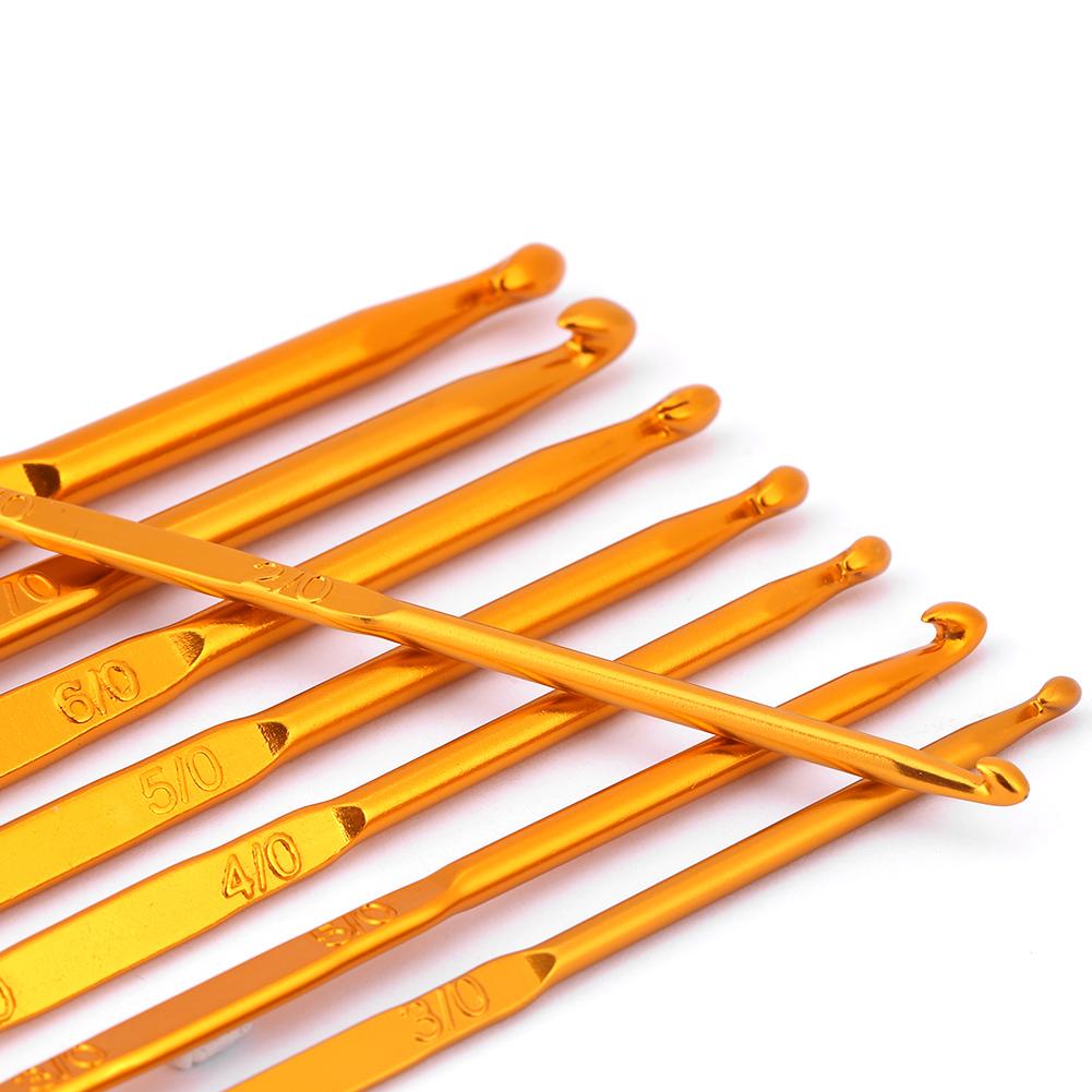 8Pcs Golden Alumina Double End Crochet Hook Knitting Needle Set Weave Craft