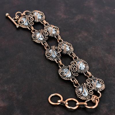 Pinolith Jaspis Armband Kupferdraht umwickelt Verstellbares Kettenarmband Kupferschmuck Handgefertigt Edelsteinarmband Drahtumwickelter Schmuck Zum Verschenken
