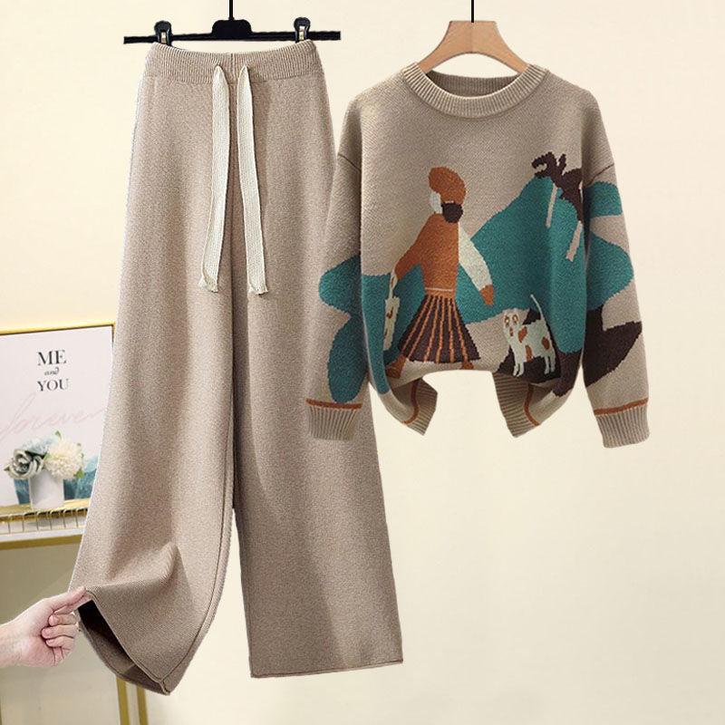 

Plus-Size Women s Fashionable Knitted Sweater and Casual Pants Two-Piece Set for Autumn and Winter 2XL [140-160 jin]