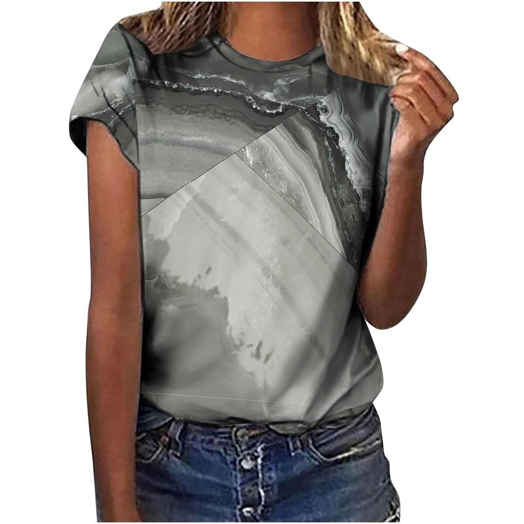 2026 New Summer Temperament Women's Sunrise Printed Women's T-shirt Round Neck Short Sleeve Street Casual Daily Basic Tops