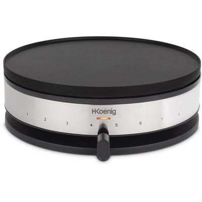 HKOENIG Crepe Maker - KREP56 - Removable Reversible Plate - 33 Cm Cooking Surface - 1500W - Black/Steel