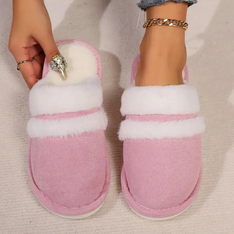Fashion New Fur Slippers For Women Winter Fluffy Fashion Warm Thick Sole Plush Cozy Slides For Home Indoor Platform Cotton Shoes