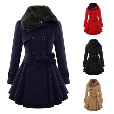 Women Windbreaker Warm Outwear Button Closure Asymmetrical Hem Cloak Coat