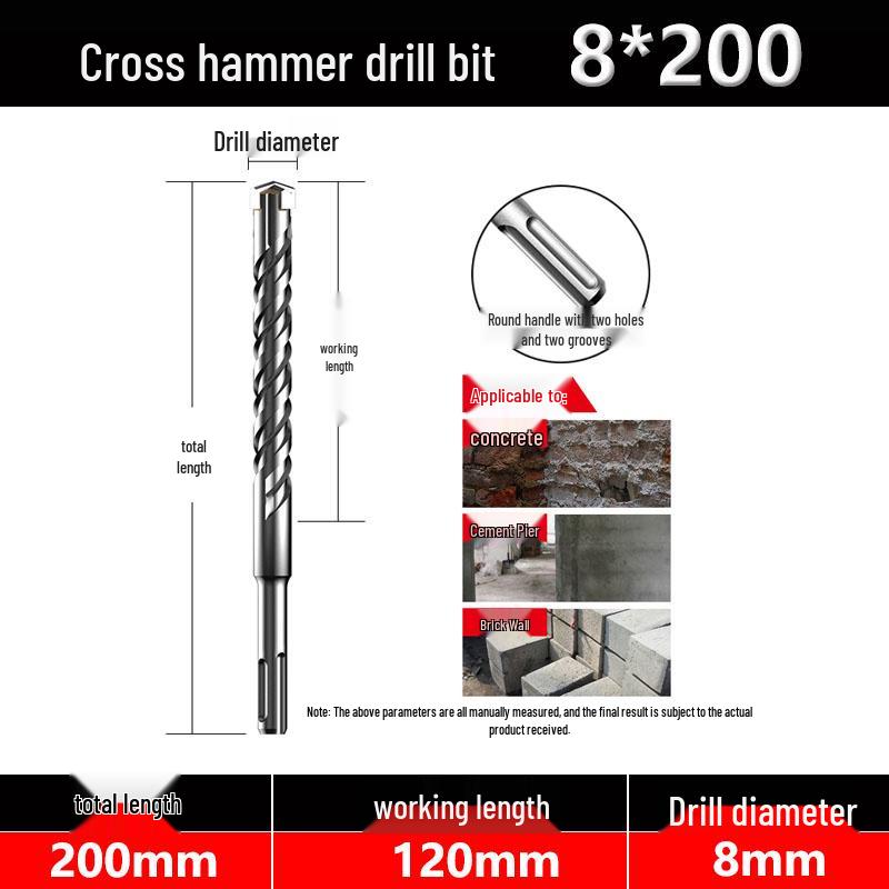 Four-Flute Extended Rotary Hammer Drill Bit for Concrete and Cement with Square Shank