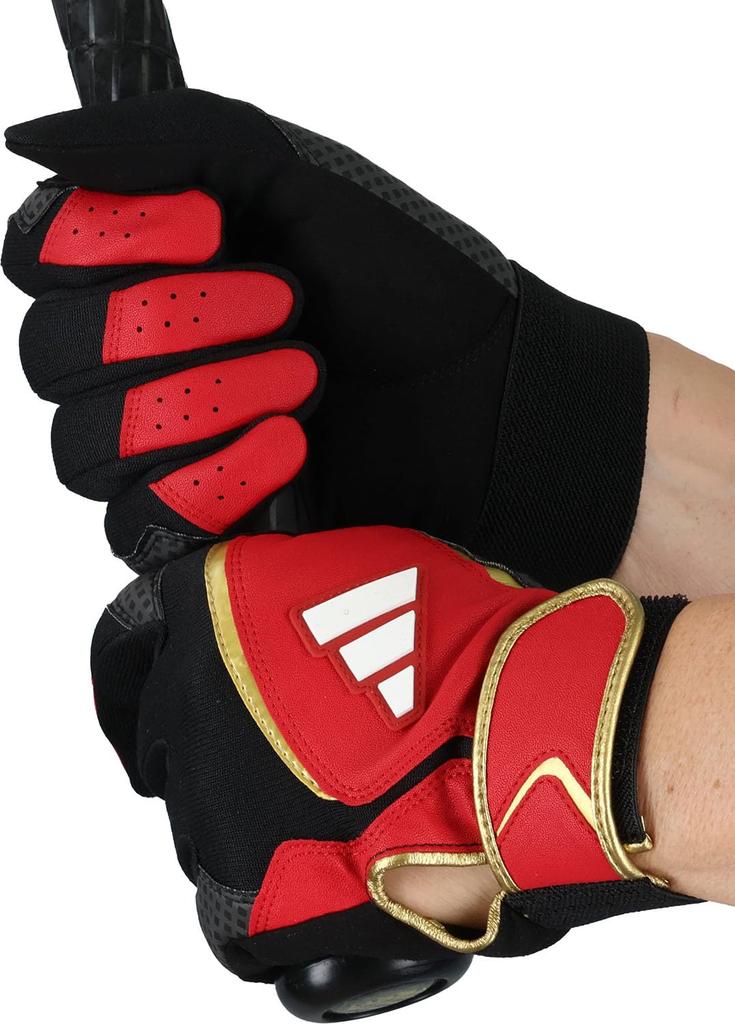 adidas Baseball Batting Size Red and Gold LBG854 Gloves, 23, Warm, (6482), Large,