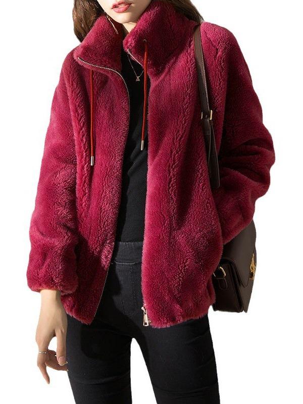 European and American Women's Double-Sided Fleece Zipper Cardigan with Stand Collar - 2023 Autumn/Winter Collection.
