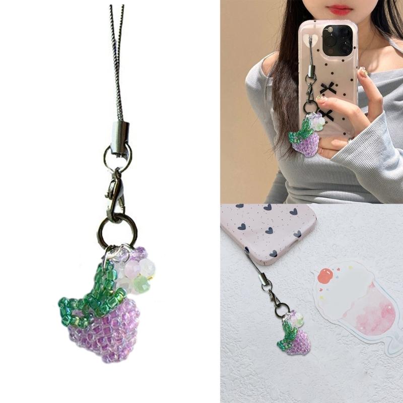 Grape Beaded Phone Chain Adds Personality to Your Device Colorful Phone Lanyard Handmade Bead Arrangement for Daily