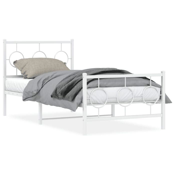 VidaXL Metal Bed Frames with Headboard Footboard, Single Bed with Slat Base, Adult Bed with Bedroom Foot, 376285