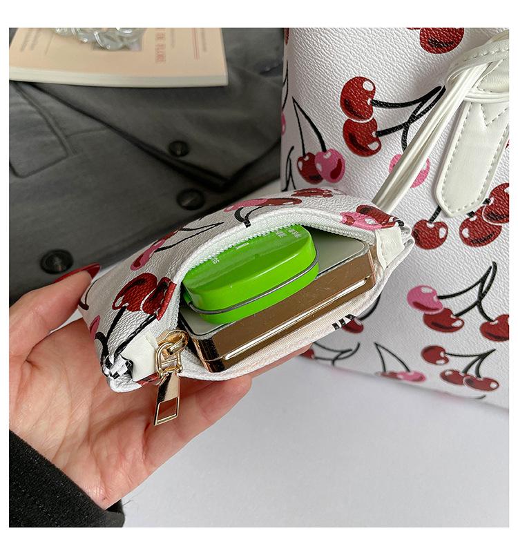 Korean Style Cherry Print Large Capacity Tote Bag