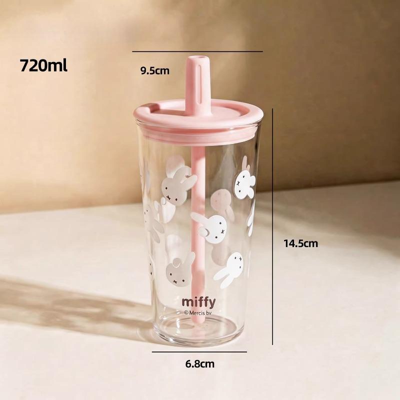 Miffy New Creative Glass Cup, Cartoon Cute High-Value Large Capacity, With Lid, Home Tea Cup, Girlish, Student, Beautiful Cup