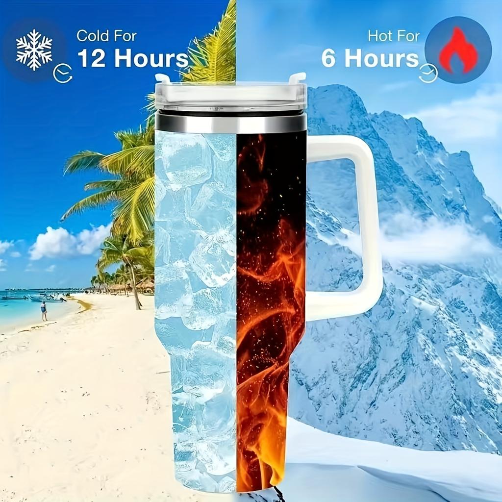 40oz/1200ml Large Capacity Insulation Tumbler With Straw, Portable Car Cup With Handle Suitable For Car Home Office Travel Birthday Gifts