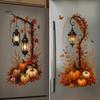 Thanksgiving Window Clings Autumn Pumpkin Street Lamp & Maple Leaves Wall Sticker, Waterproof PVC Fall Harvest Atmosphere Decor Decal, Decorative Peel