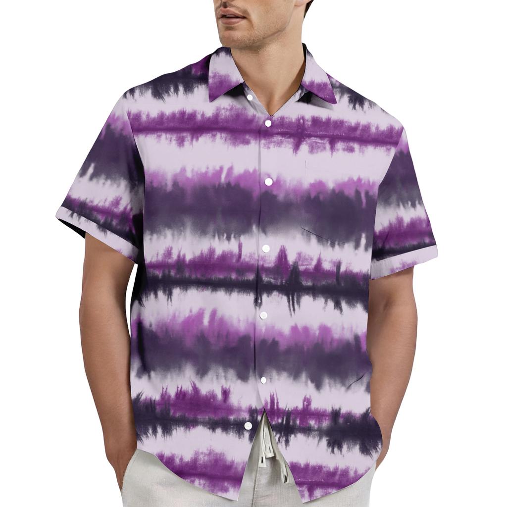 Men's Casual and Fashionable Tie- Textured Print Shirt - Men's Lapel Short-sleeved Button-up Shirt