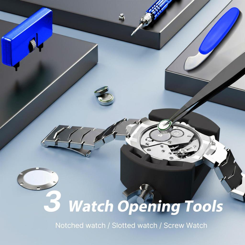 12-Piece Watch Repair Kit: Case Opener, Repair Stand, Fixing Stand, Rear Cover Tool Combination Set.