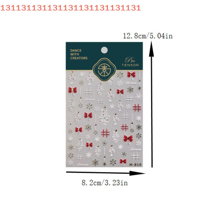 Adorable Xmas Themed White Tree Nail Art Stickers with Snowflake and Red Bows Embossed Print for Festive Nails