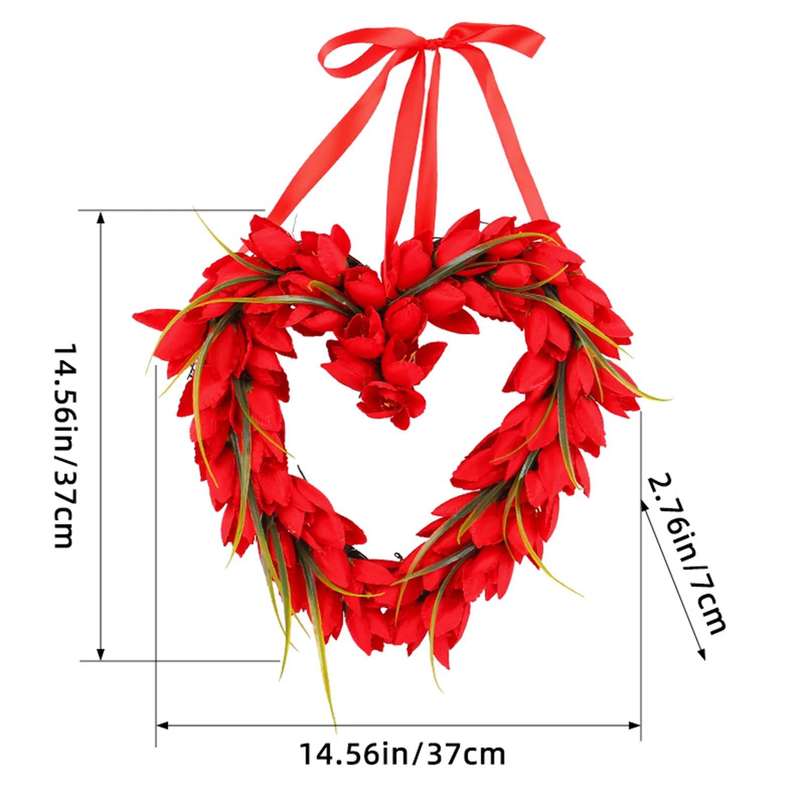 

Valentine s Day Tulip Heart Shaped Wreath Wedding Anniversary Garland Decoration Proposal Scene Home Decoration Props червоний