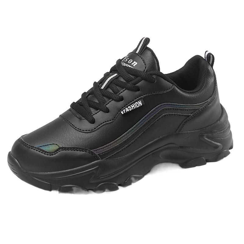 Autumn Brand Women's Shoes Leather Waterproof Casual Shoes Women's Black Lightweight Thick-soled Dad Shoes Soft-soled Non-slip Travel Shoes