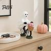Fun Halloween Collectible Statue Ghost Riding Bicycle Resin Figurine, Spooky Desk Shelf Decor for Creative Party Ornament Home Entryway, Hand-Painted