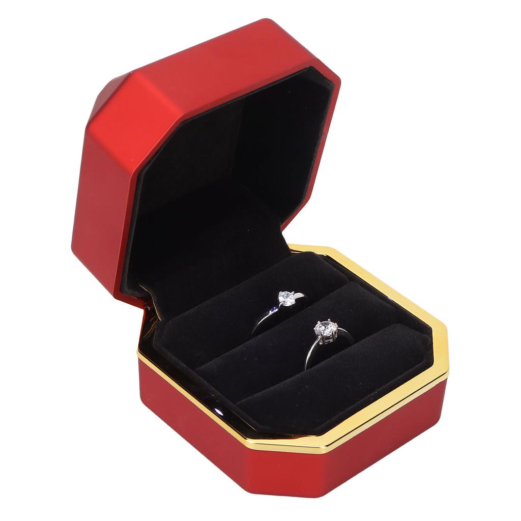 Ring Präsentationsbox Beflocktes Inneres Elegant Schmuck Schutz Aufbewahrung Geschenkbox mit Licht für Verlobung HochzeitRot