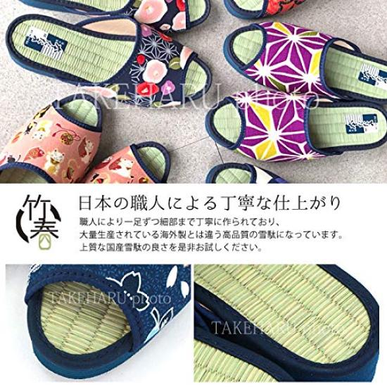 Takeharu Tatami Made In Indoor and Outdoor Igusa Hemp Leaf Size L Women's Slippers, Japan, Use, Sandals, (Rush Grass) Fabric, Pattern, Purple, 14,