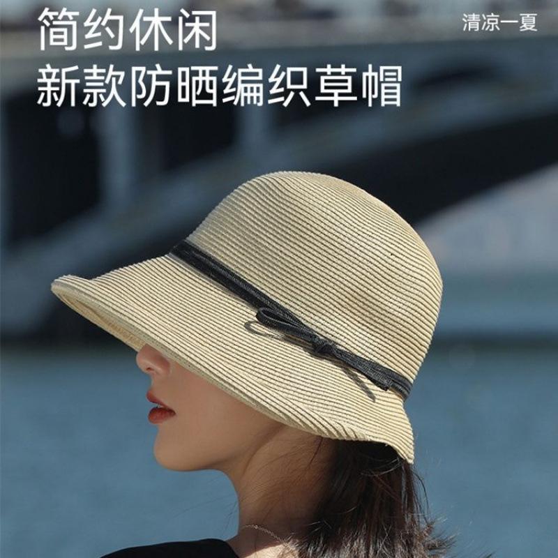 Straw hat women's summer visor Hepburn style sun hat fashion cool hat folding sunscreen hat big edge fisherman hat straw