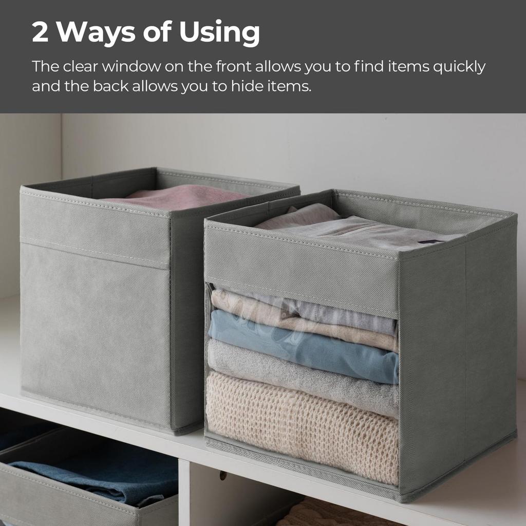 Cube Storage Basket – No Lid, Foldable, Non-Woven Fabric with PVC Window