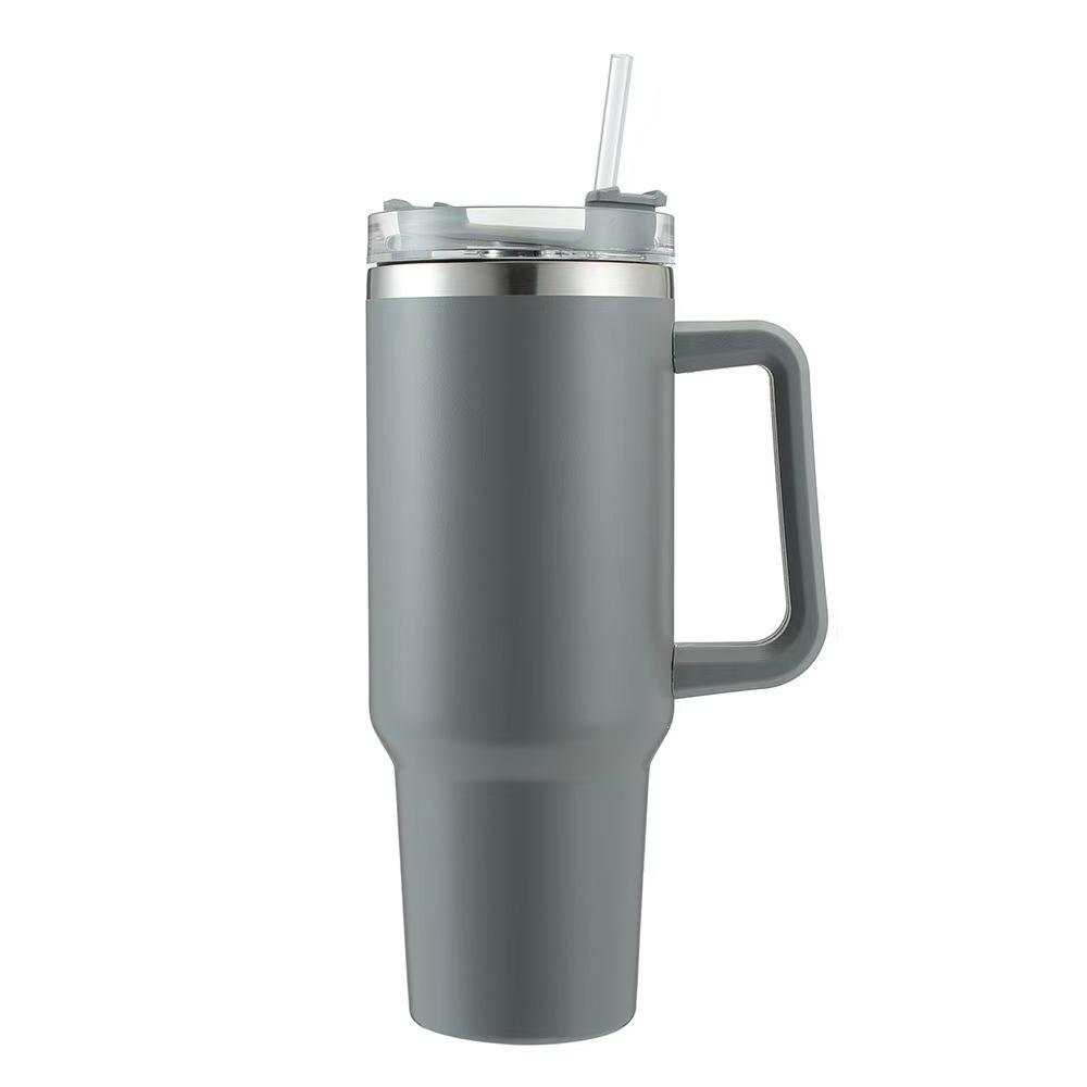 Large Capacity Oz Handle Cup Double-layer Straw Thermos Cup Stainless Steel Car Cup