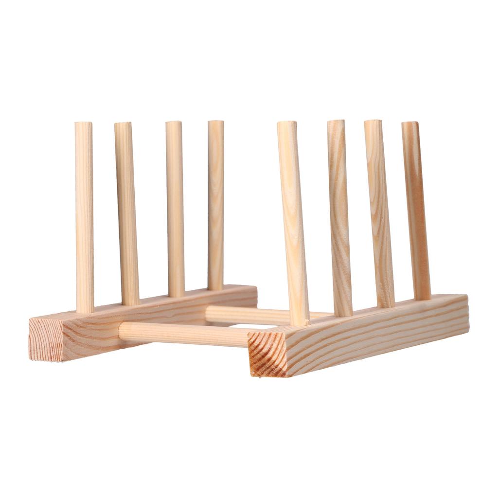 Bambus Tallerken Lett Bærbar Miljøvennlig Holdbar Furu Oppvaskstativ 3 Rader