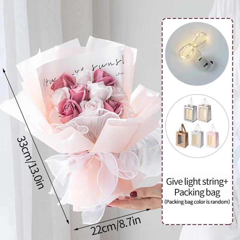 

Artificial Flower Bouquets Soap Bouquet Flower Decor Wedding Gift for Guest Creative Flowers Christmas Gift with Lights String As the picture