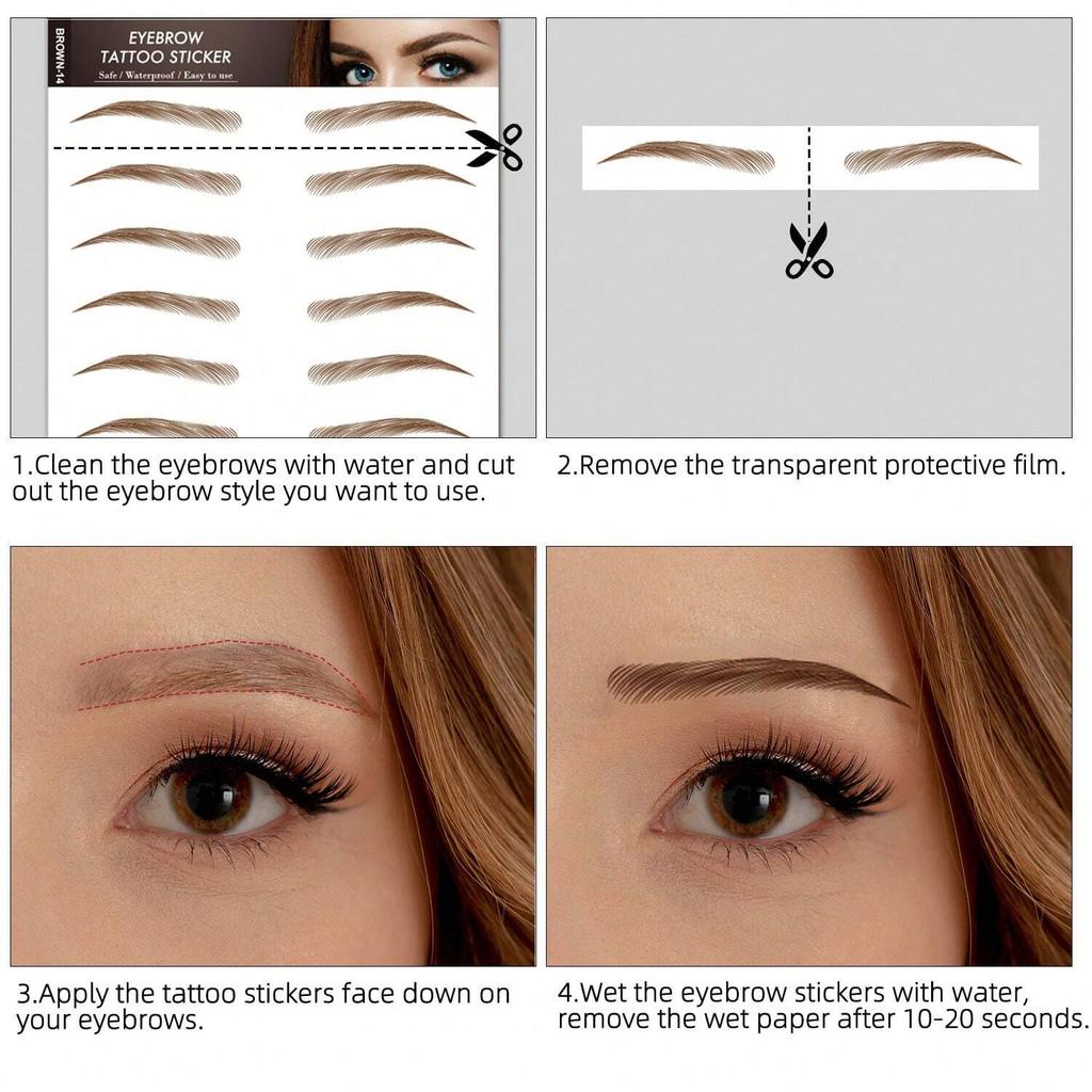 1 Sheet 6D Natural Black Brown Eyebrow Tattoo Sticker, Waterproof And Sweatproof Party Prom Dress Up Quick Makeup Disposable Temporary Eyebrow Tattoo