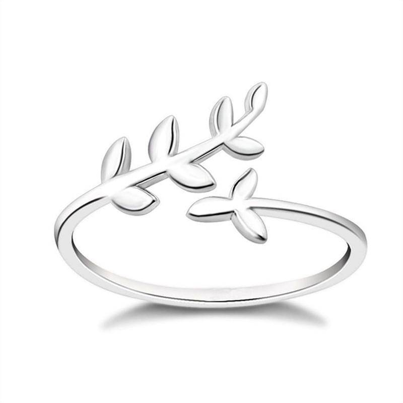New Simple Literature Art Olive Leaf 925 Silver Jewelry Fashion Branch Personality Opening Rings R217