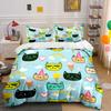 Cute Cat Ice Cream Rainbow Pattern Bedding Duvet Cover Set  (1*Duvet Cover 2*Pillowcases, Without Duvet Insert)