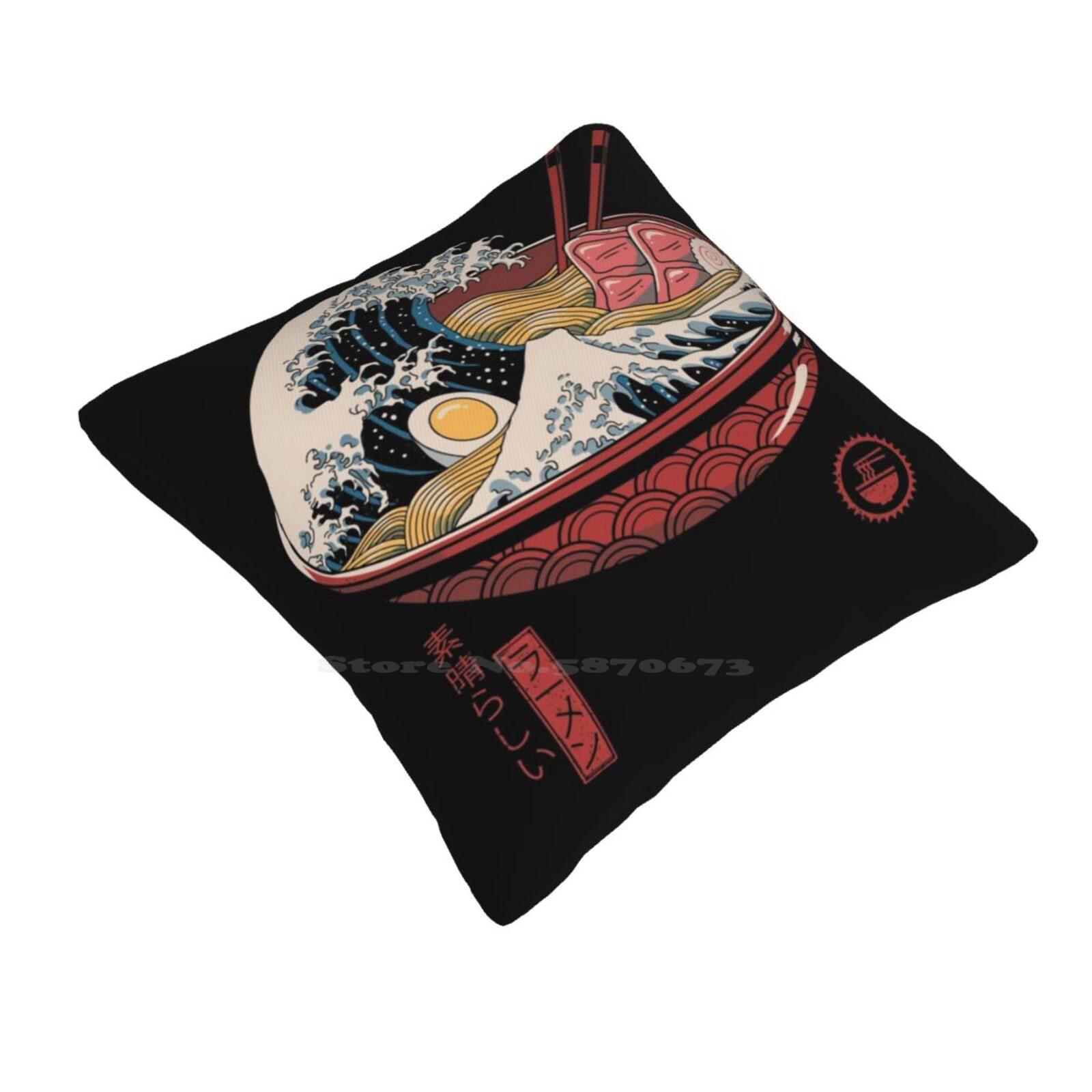 Great Ramen Wave Soft Comfortable Pillowcase Ramen Bowl Ramen Noodles Japanese The Great Wave Of Kanagawa Food 30cmx30cm