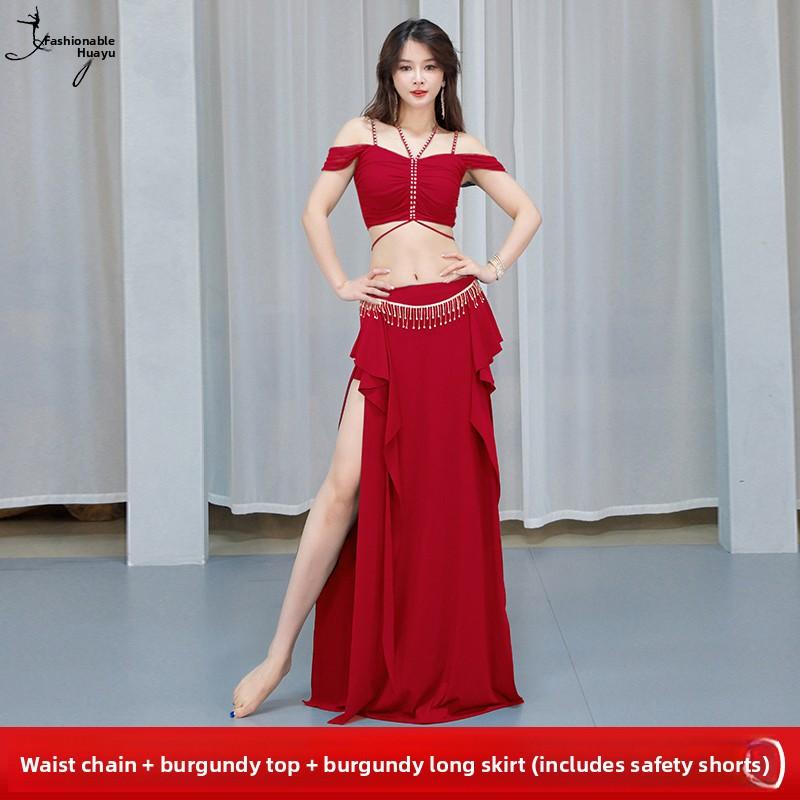 Sexy Belly Dance Costume 2026 New Square Collar Eastern Dance Elegant Practice Suit Long Split Skirt Set Women's Cotton Polye...
