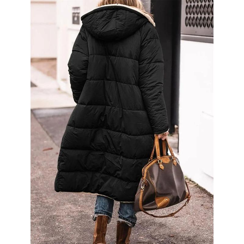 Winter Kapuzen-Steppjacke für Damen Einfarbig Wendbar Langärmlig Dicke Jacke Warm Modisch Langer Oberbekleidung Lässige Pufferjacken