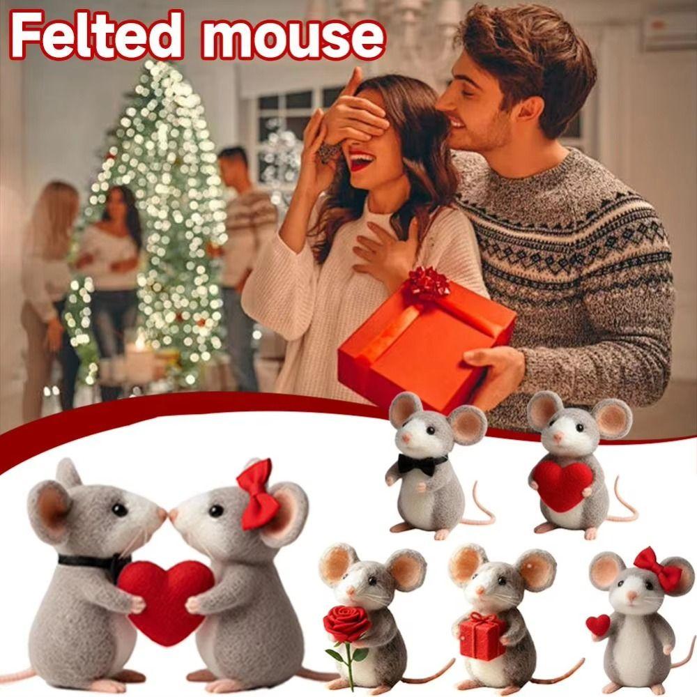 Wool Felt Mouse Ornaments Handmade Felt Valentines Day Decor  Anniversary Gift